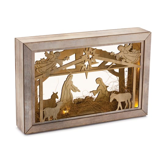 7.75&#x22; Cut Out Wood Nativity Scene with LED Lights